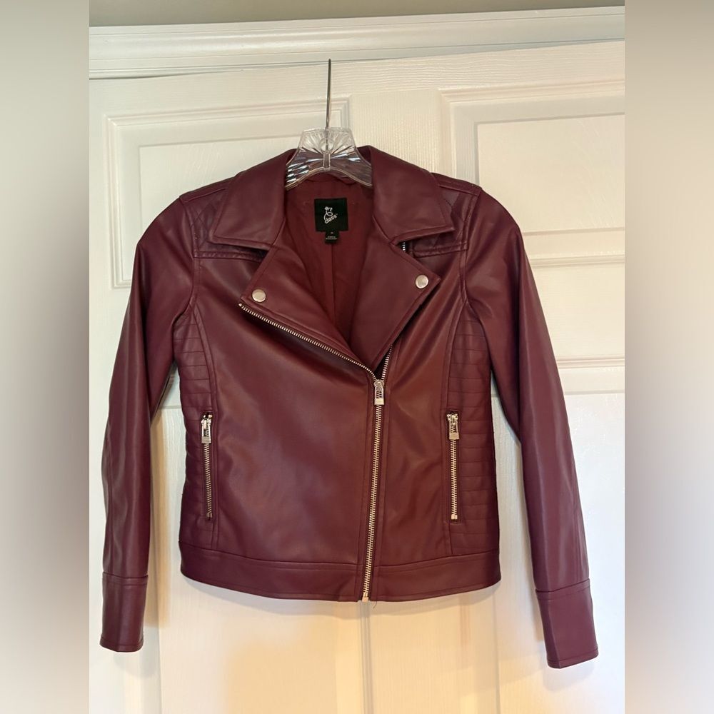 art class Girls Maroon Faux Leather Moto Jacket